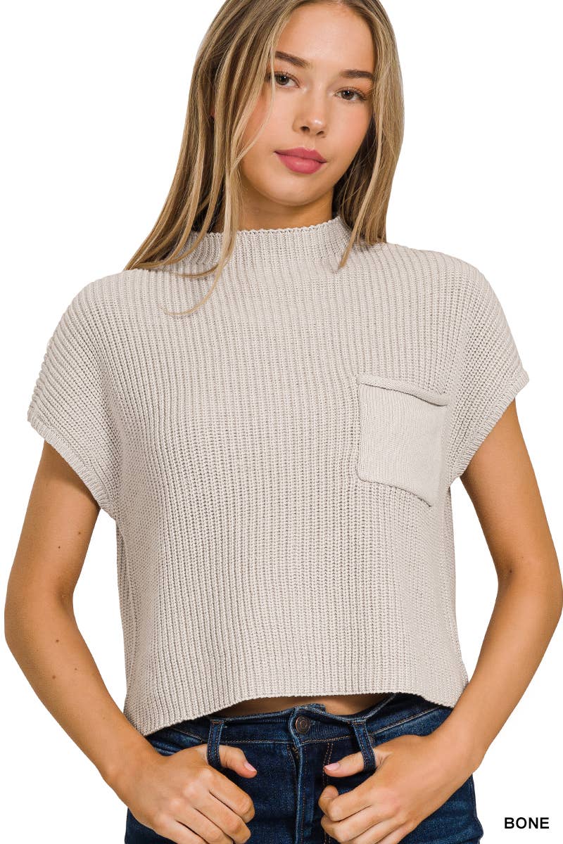 Mock Neck Short Sleeve Crop Sweater