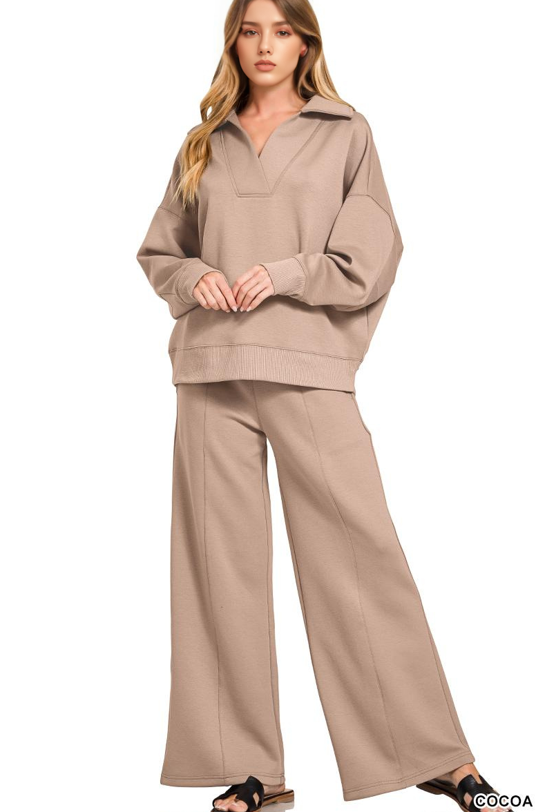 .0909 Scuba Collared Pullover & Pants 2PC Set SI-28755