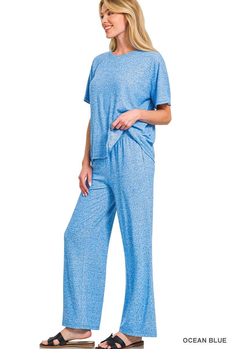 Soft Melange Short Sleeve Tee And Long Pants Set