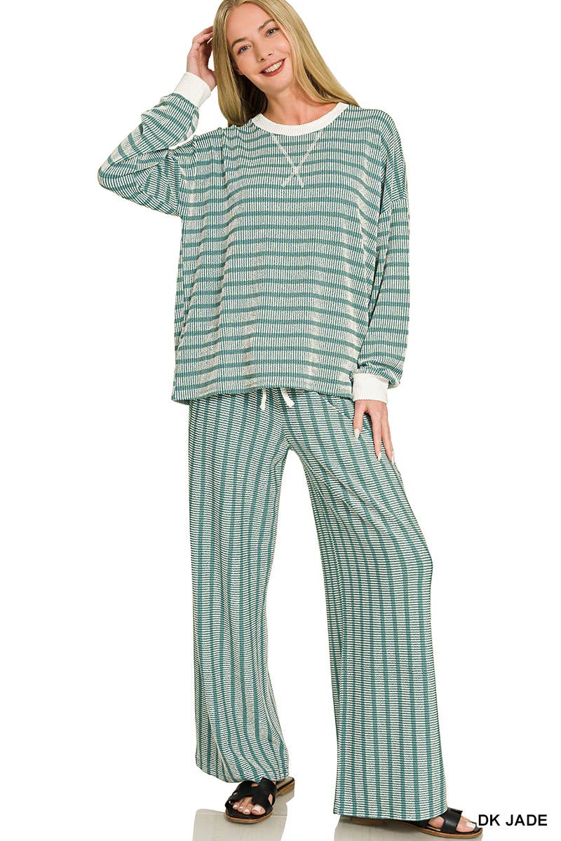 Raised Rib Striped Pullover & Pants 2PC Set