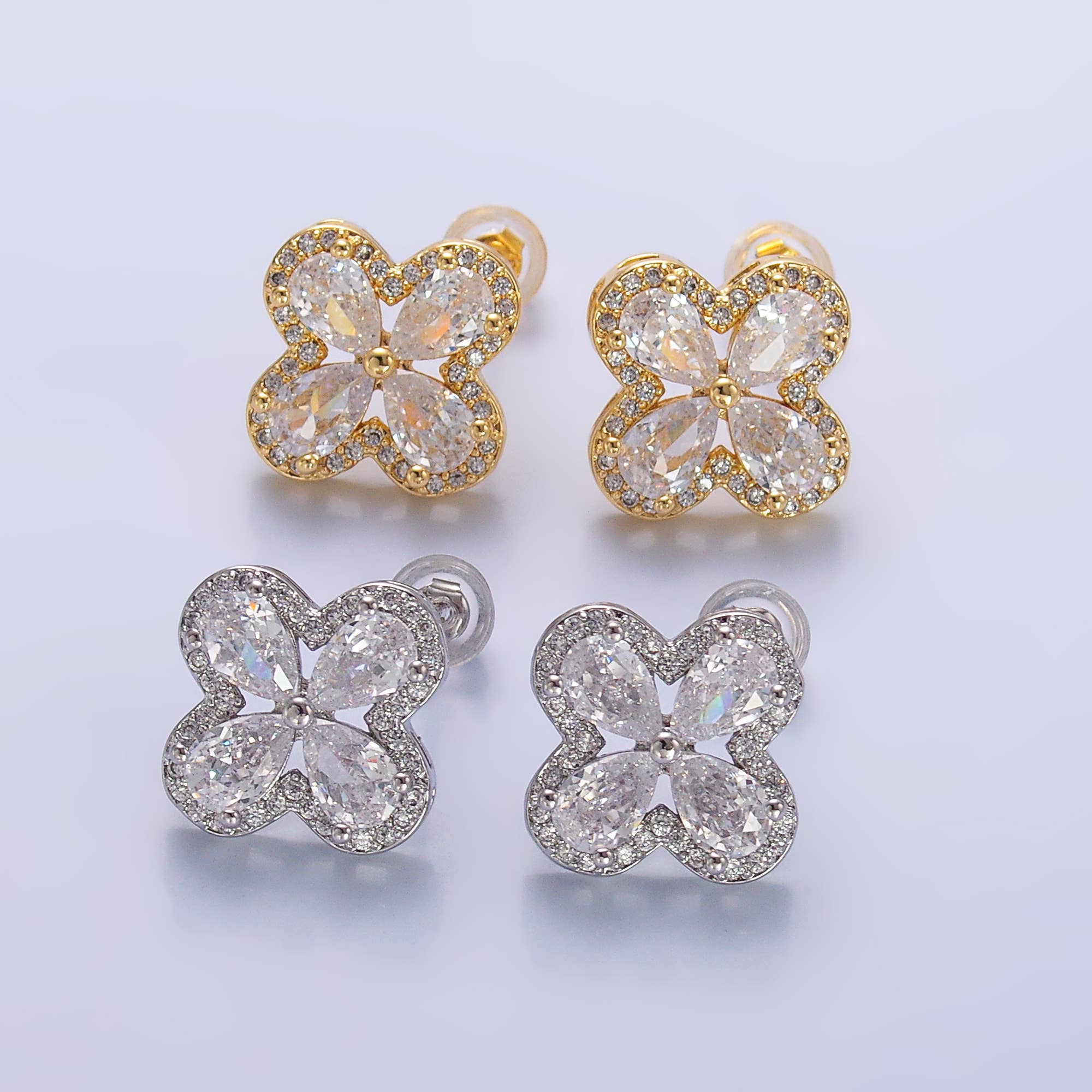 Dainty Gold Cubic Zirconia Clover Stud Earring