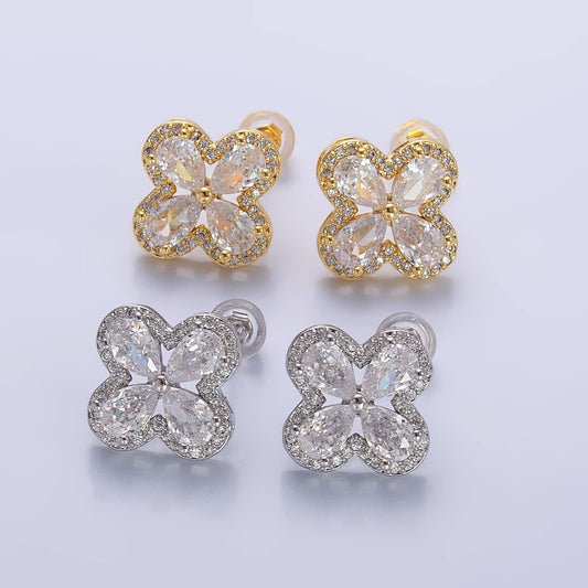 Dainty Gold Cubic Zirconia Clover Stud Earring