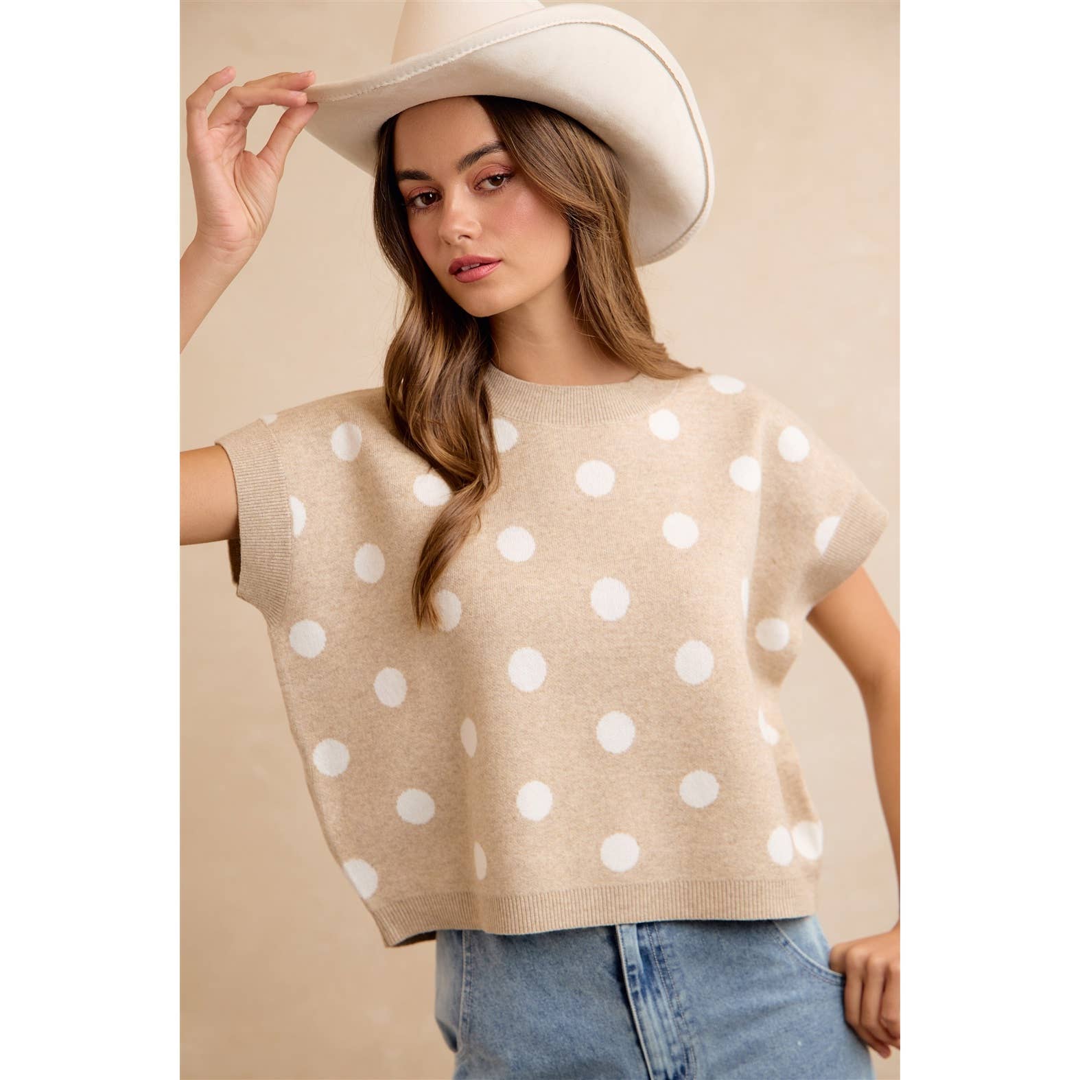 POLKA DOT KNIT SLEEVELESS TOP