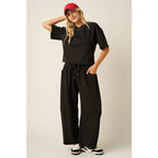 CLOUD KNIT DRAWSTRING WAIST BARREL LEG PANTS