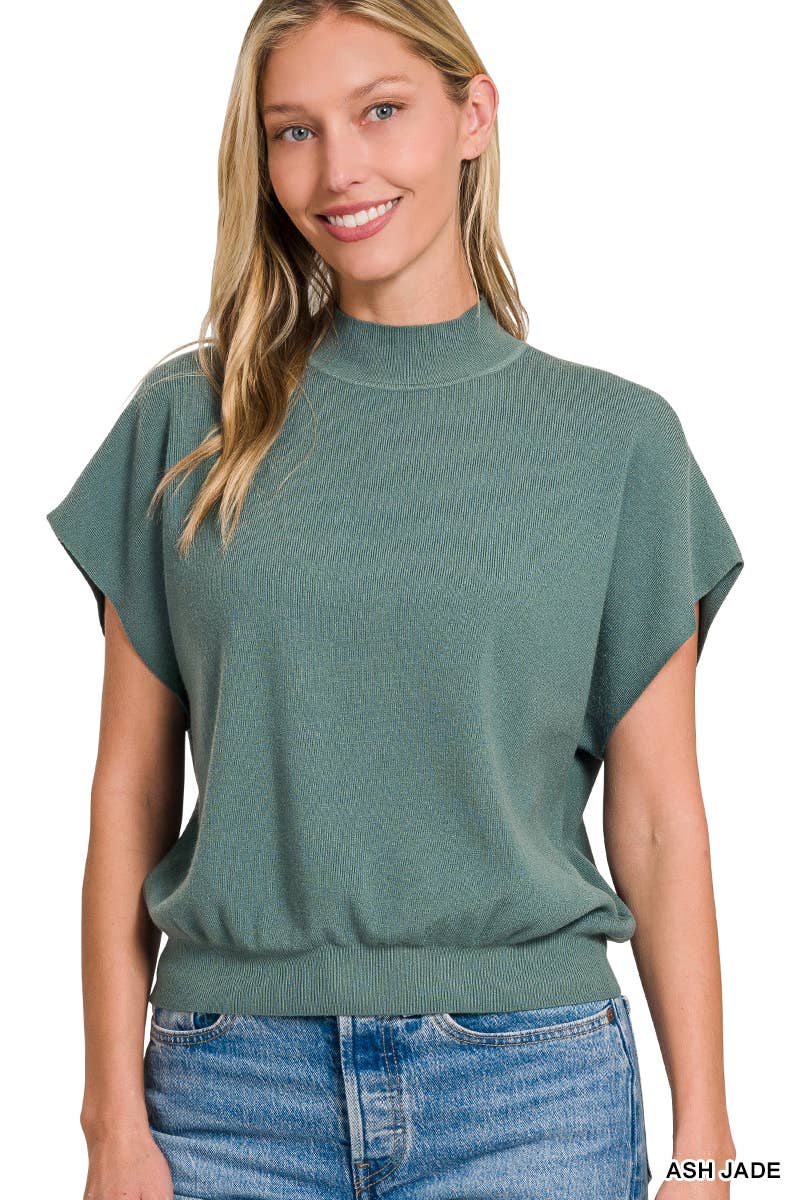Mock Neck Short Dolman Sleeve Sweater