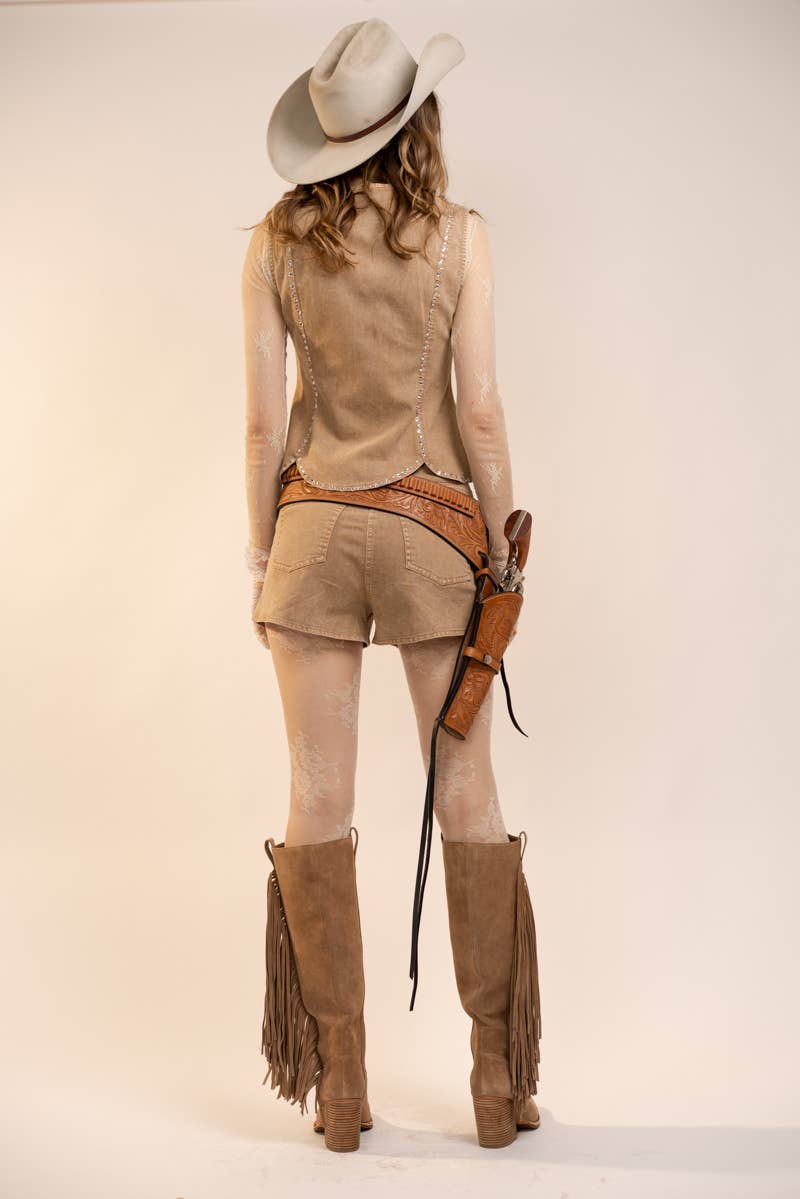 Carly Rhinestone Scallop Denim Shorts