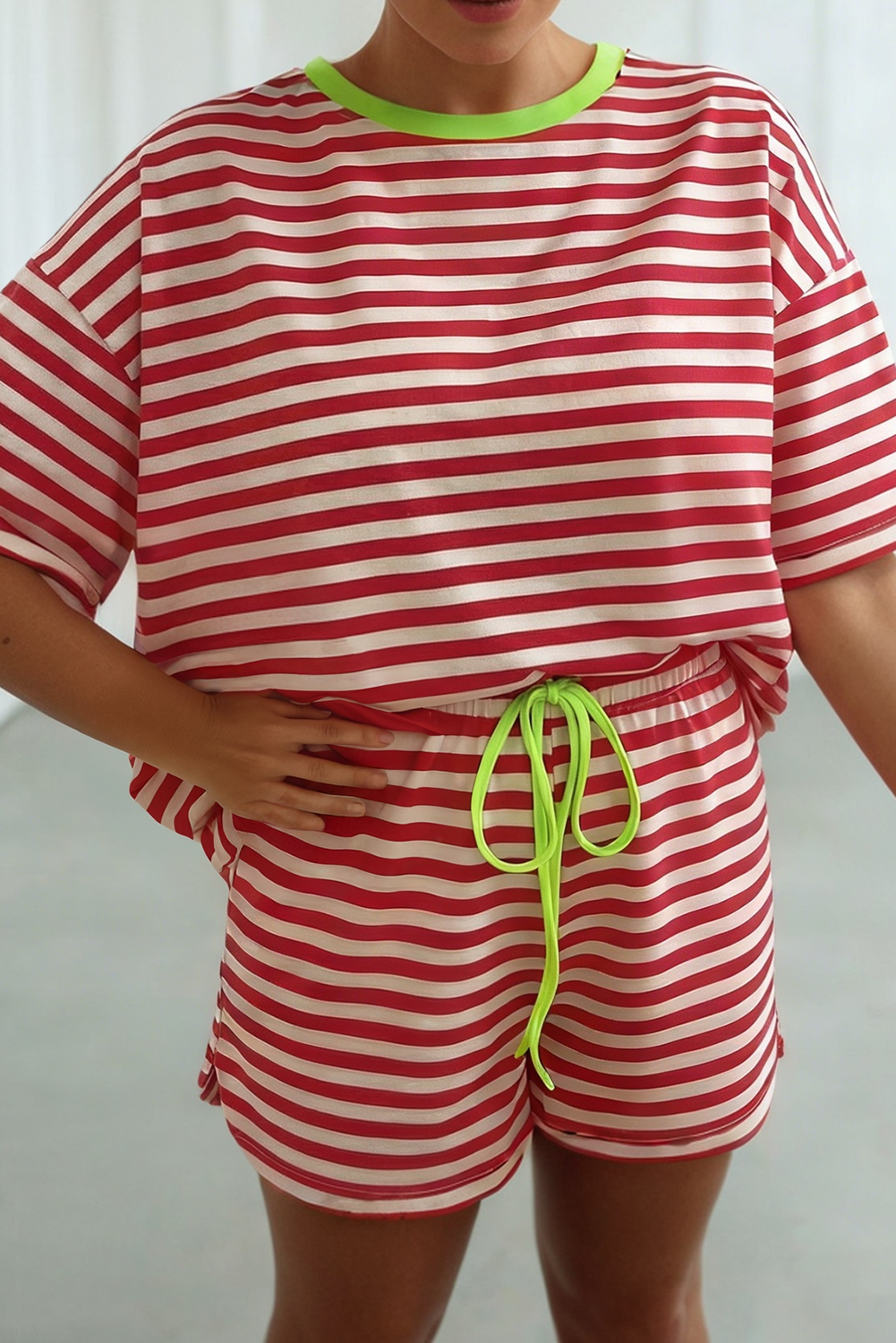 LAS Stripe Looks Contrast Drop Shoulder Loose Tee (S-4X)