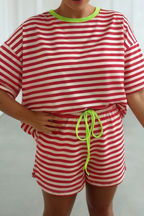 LAS Stripe Looks Contrast Drop Shoulder Loose Tee (S-4X)