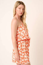 H42725A-FLOWER PRINT ONE SHOULDER MINI DRESS