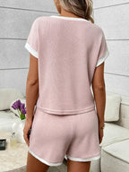 Waffle Knit Lounge Set Casual Shorts Outfit