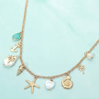 Starfish Anchor Teal Palm Tree Necklace