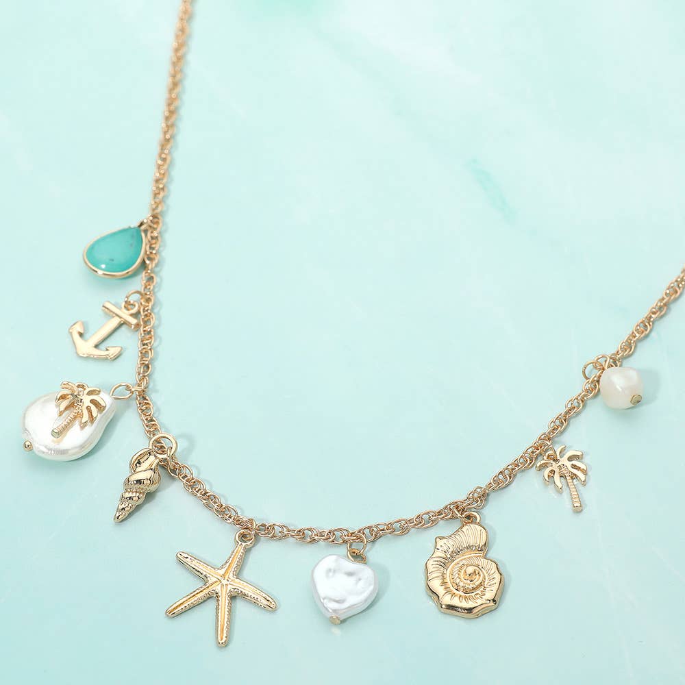 Starfish Anchor Teal Palm Tree Necklace