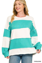 French Terry Color Block Exposed Seam Oversized Top