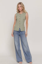 Sleeveless Crew Neck Texture Knit Vest