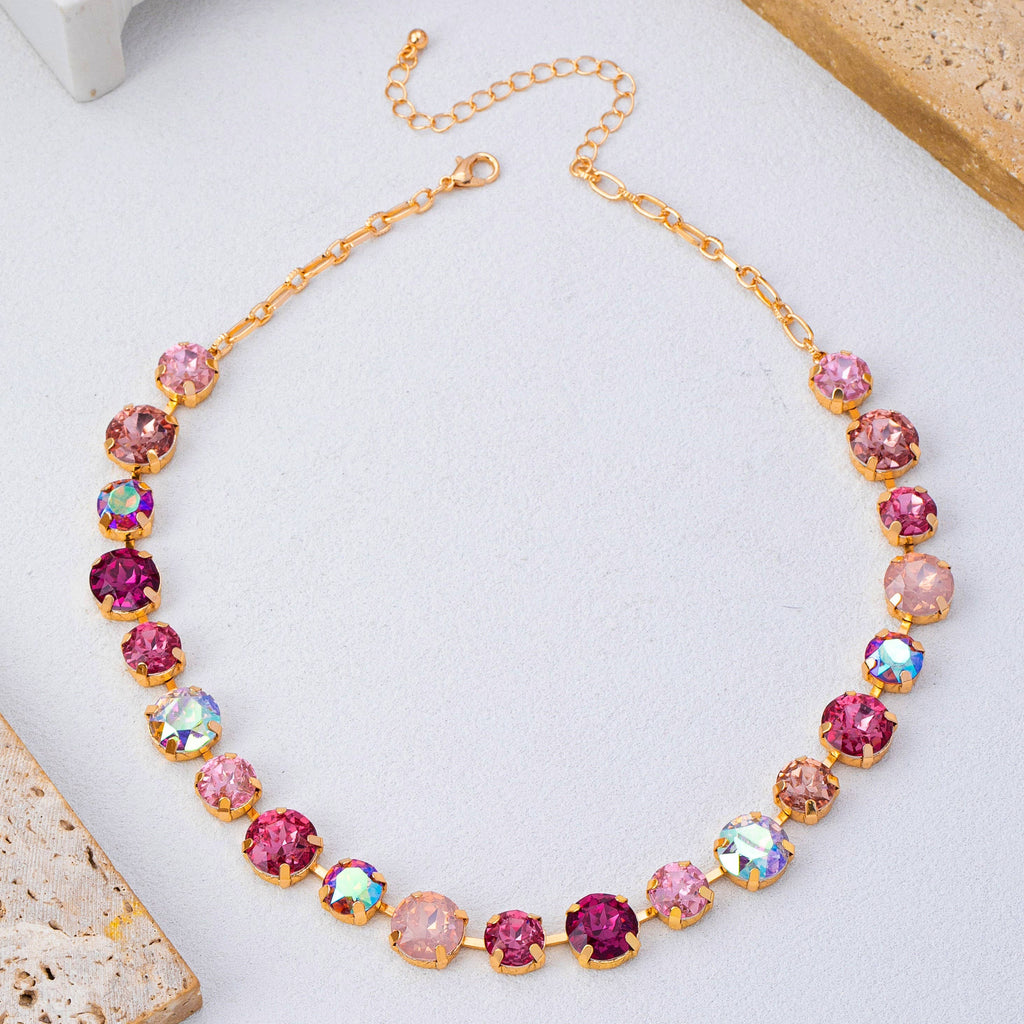 Multi-Tone Pink and Purple Crystal Tennis Necklace| 80N93416