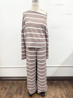 Striped One-Shoulder Lounge Set