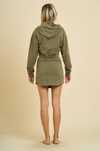 7220SET - WASHED CROPPED HOODIE AND SKIRT SET