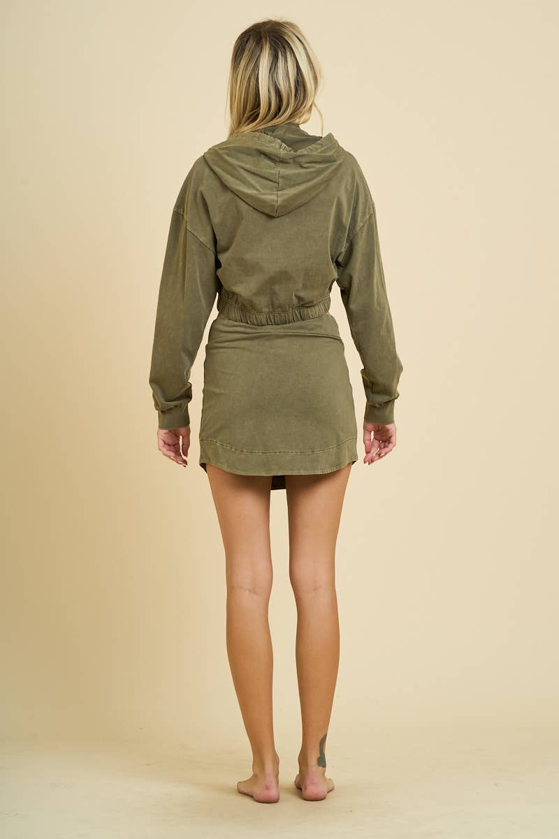7220SET - WASHED CROPPED HOODIE AND SKIRT SET