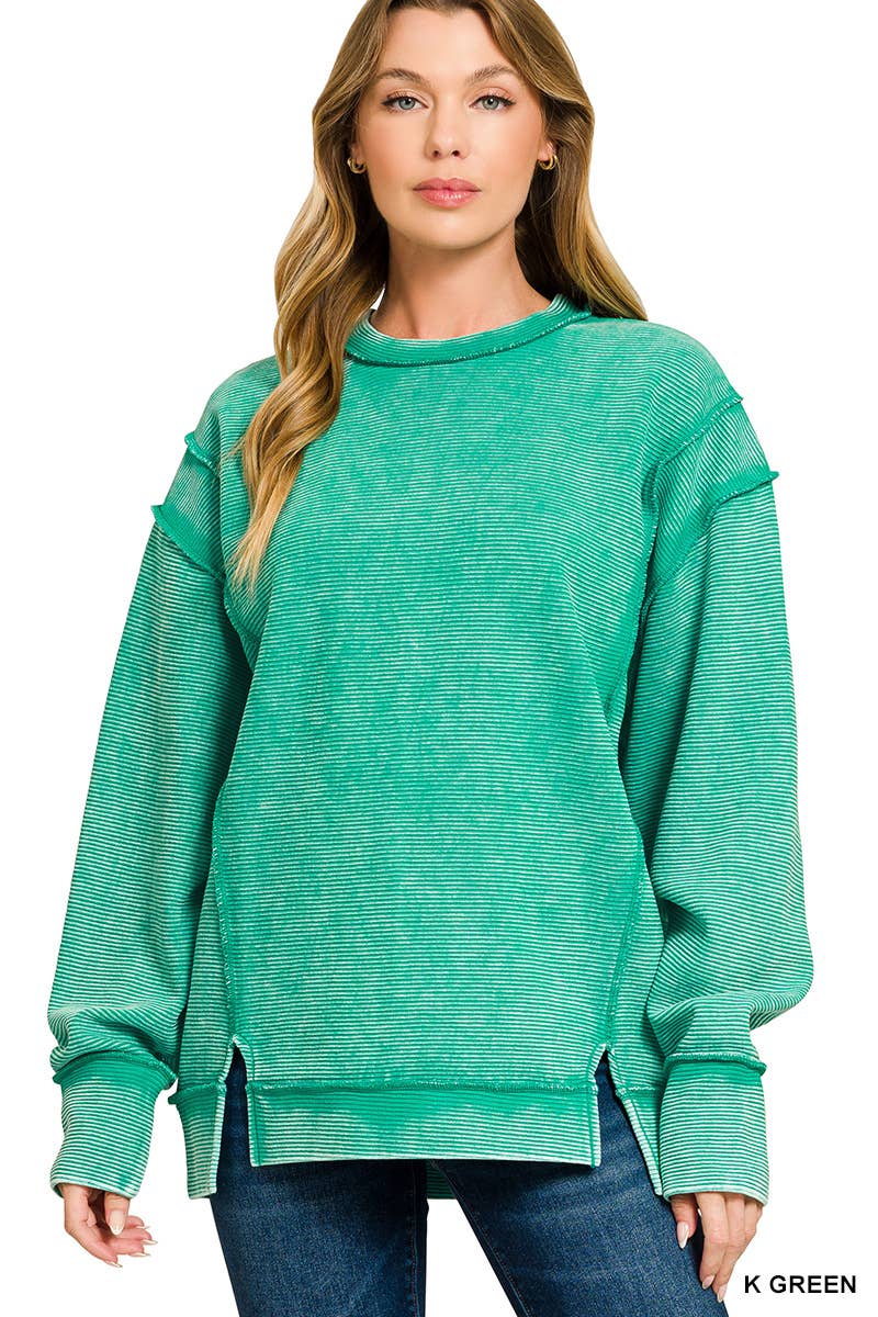 Acid Washed Double Ribbed Exposed-seam Pullover