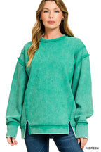 Acid Washed Double Ribbed Exposed-seam Pullover