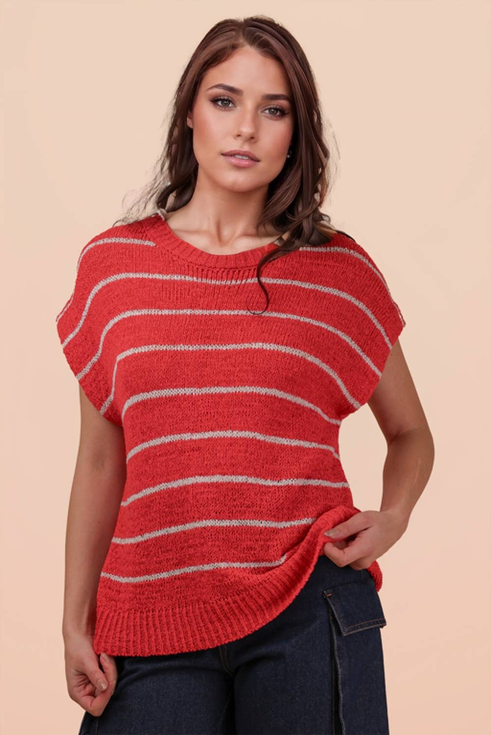 12W3319N-Striped Knit Sweater Vest Top