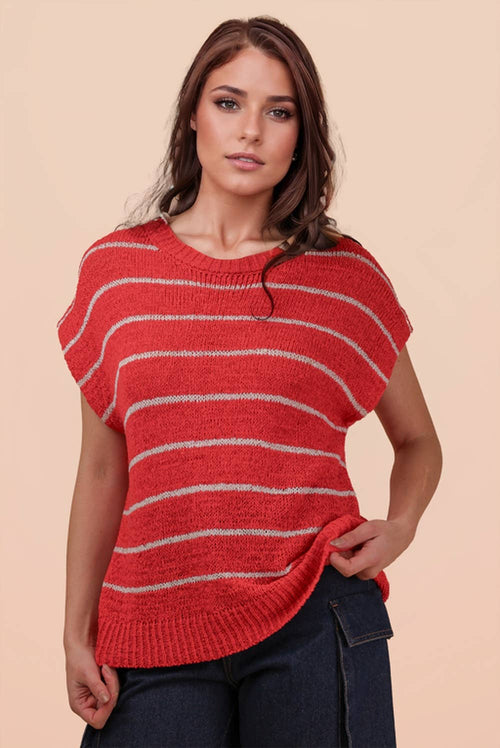 12W3319N-Striped Knit Sweater Vest Top