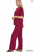 Scuba Curbed Hem Top & Pants Set - Zenana