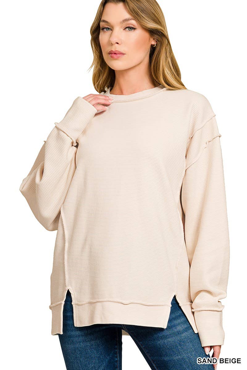Acid Washed Double Ribbed Exposed-seam Pullover