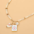 Mahjong Tile Charm Pearl Floral Bead Ball Charm Pendant Beaded Necklace