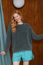 WASHED RAW EDGE DROP SHOULDER SWEATER