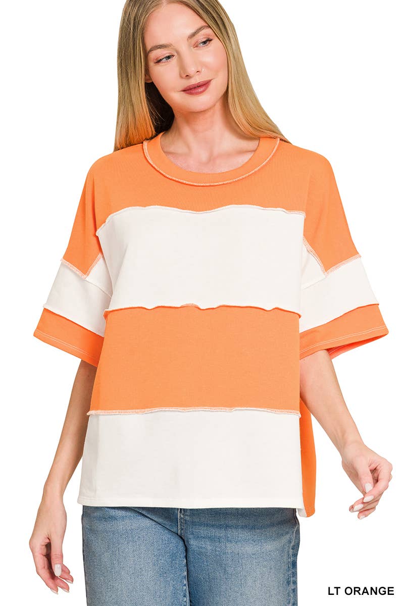 French Terry Color Block Exposed Seam Top