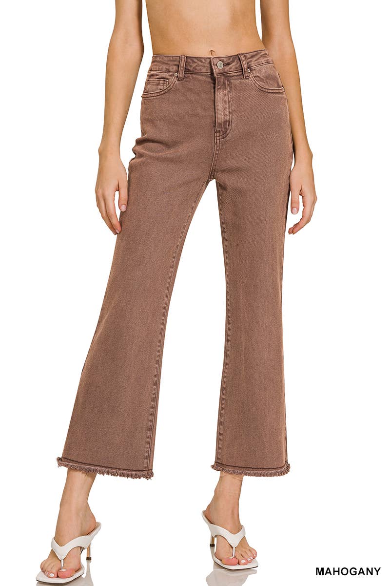 Acid Wash High Waist Frayed Hem Bootcut Pants