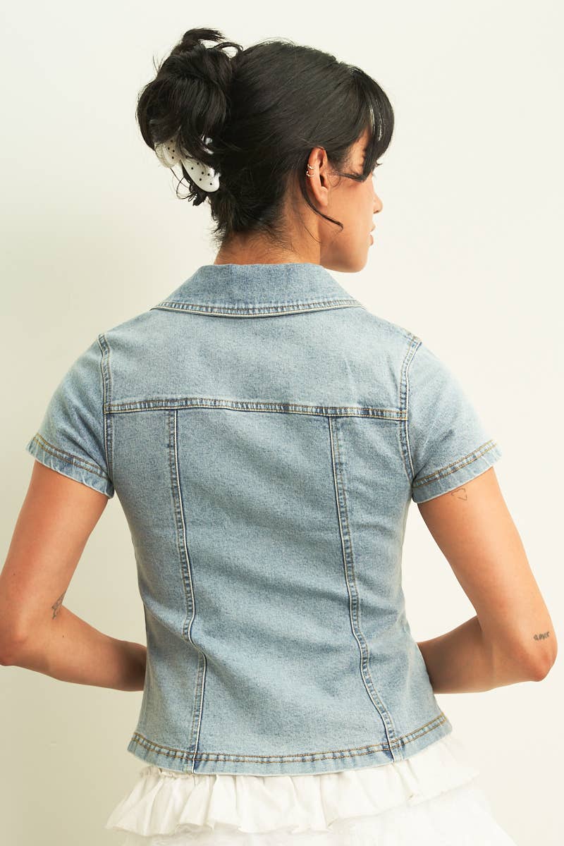 11333-DENIM SHORT SLEEVE COLLAR SHIRTS