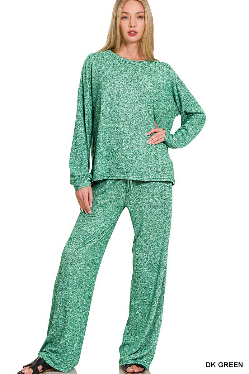 Soft Melange Hacci Long Slv Tee And Pants Set