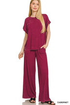 Ribbed Acid Wash Rayon Top N Pants Set