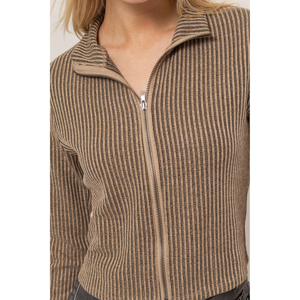 Striped Zip-Up Knit Top