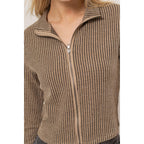 Striped Zip-Up Knit Top