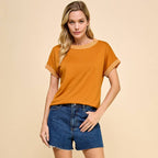 Solid Top with Solid Ribbed Neck and Sleeve Detail