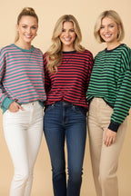 HT20242 Striped Drop-Shoulder Pullover Sweatshirt