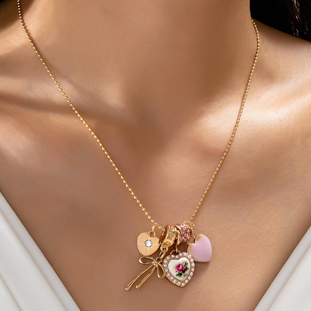 Multi Charm Porcelain Bow Ball Chain Necklace | 80N92892
