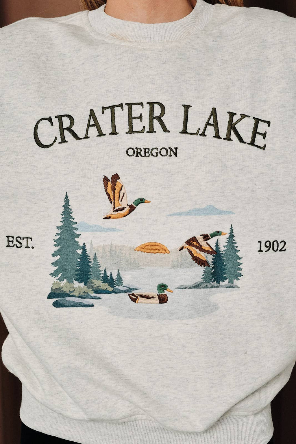 Crater Lake Oregon Mallard Graphic Long Sleeve Sweatshirt