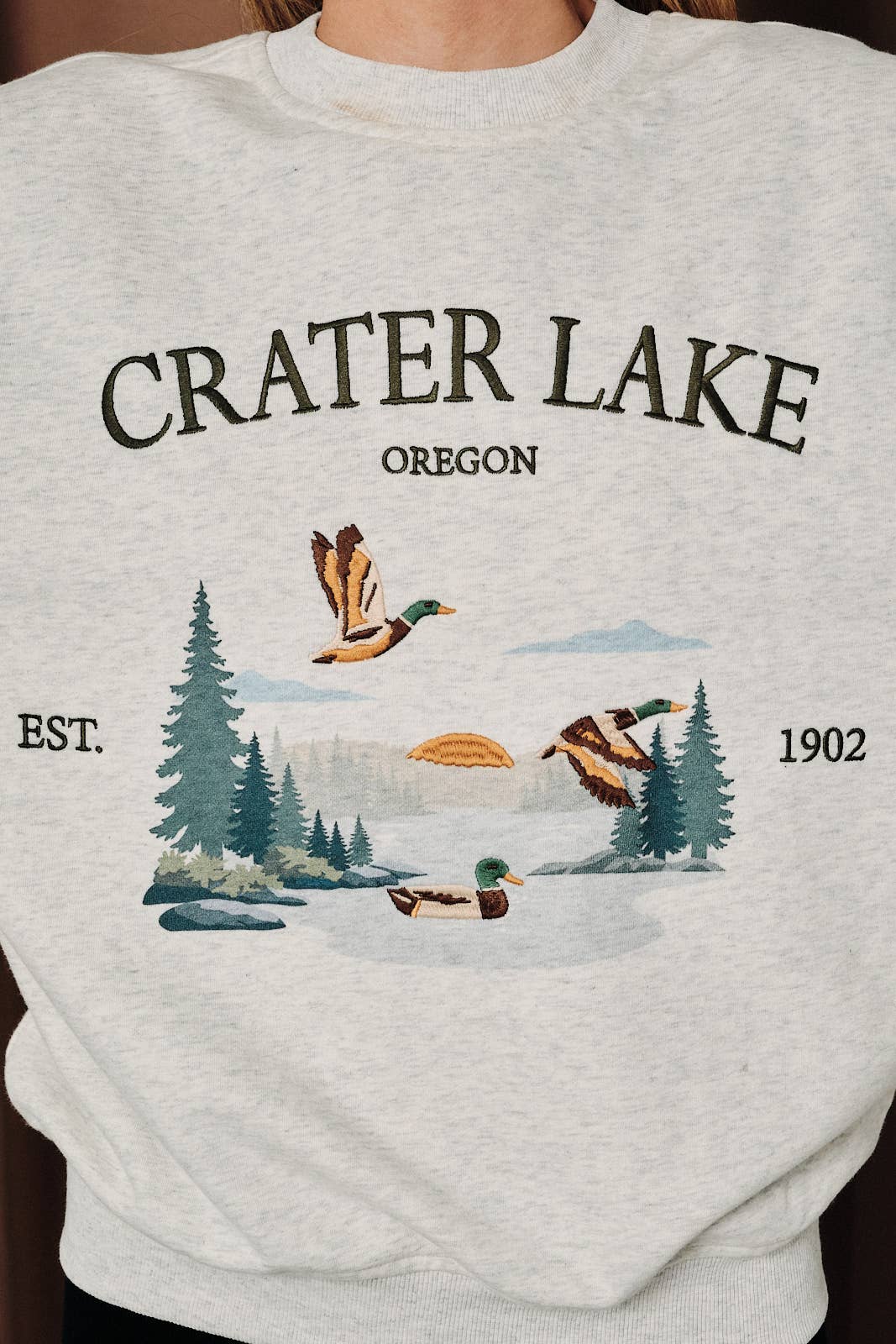 Crater Lake Oregon Mallard Graphic Long Sleeve Sweatshirt