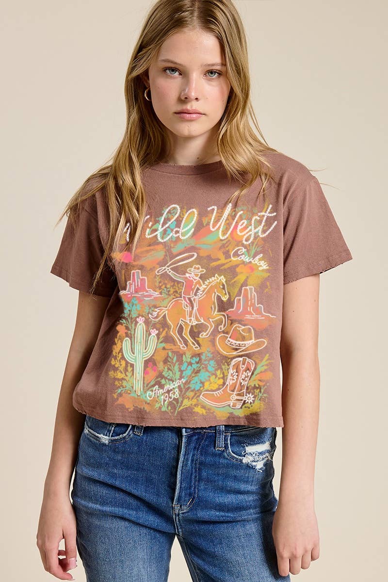 Puff' Wild West Cowboy Graphic S/S Seamless Faux Crop
