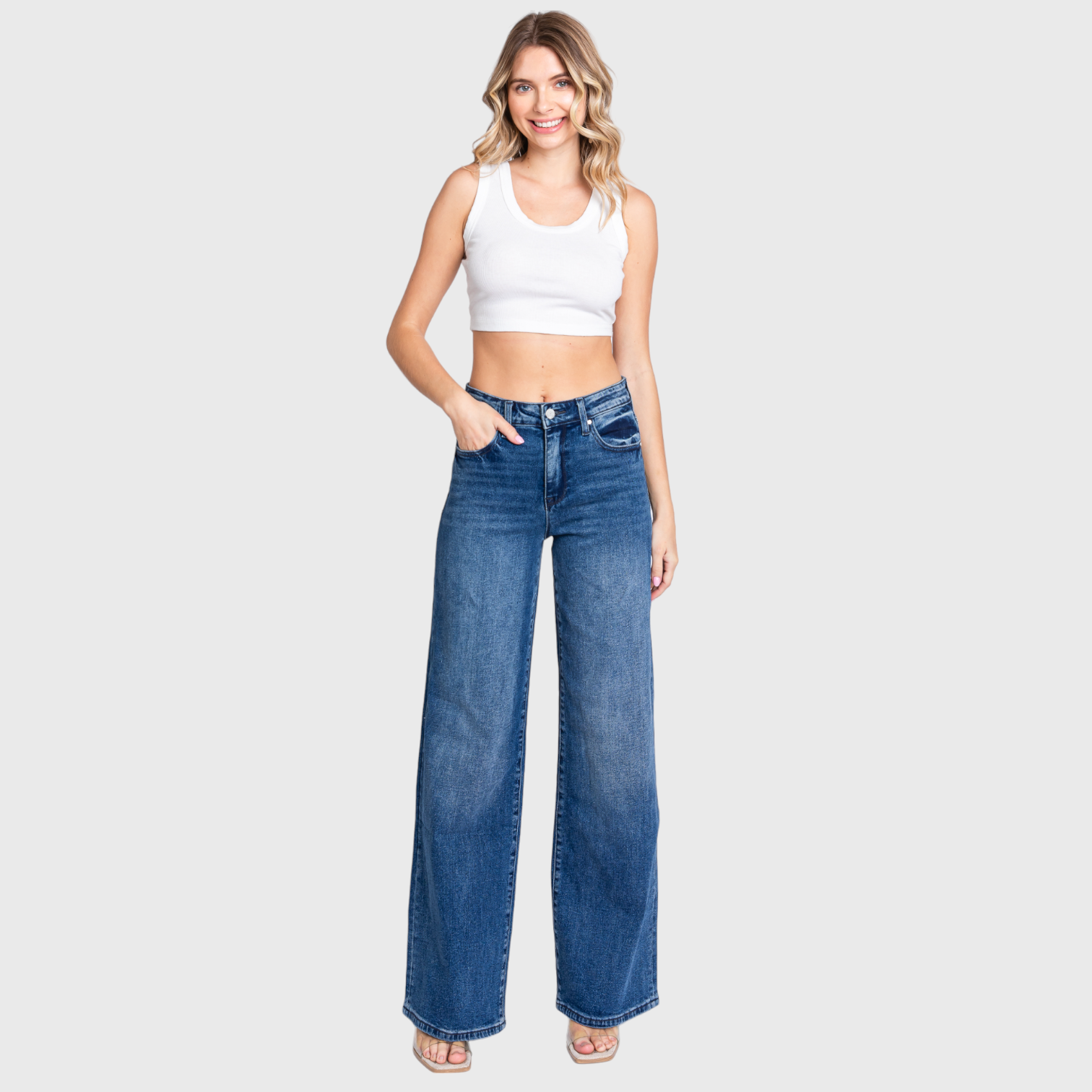 P1058W-DM HIGH RISE COMFORT STRETCH WIDE LEG JEANS