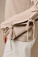 Ribbed Long Sleeve Side Tie Detail Knit Pullover