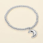 Stainless Steel Crescent Moon Charm Beaded Stretch Bracelet