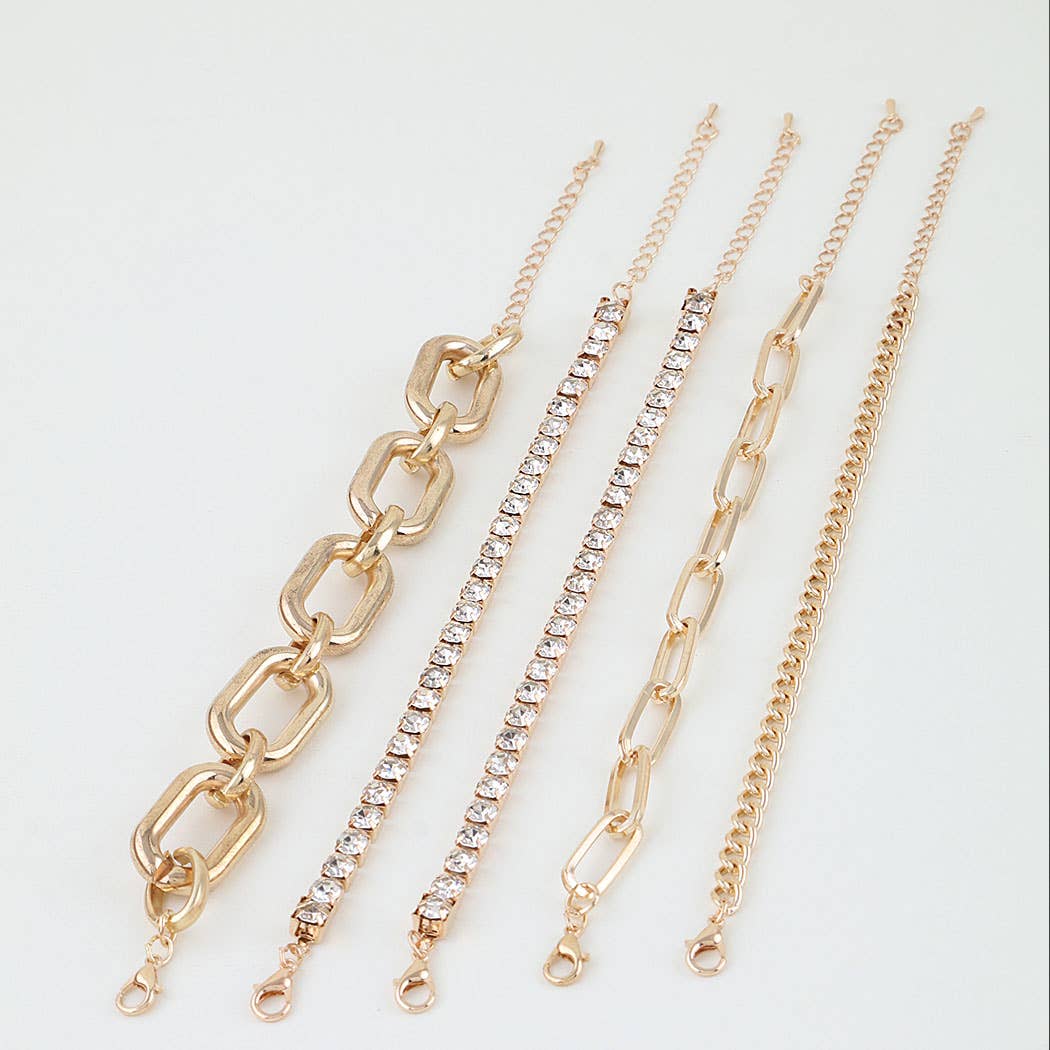 Multi Bejeweled Link Chain Bracelet