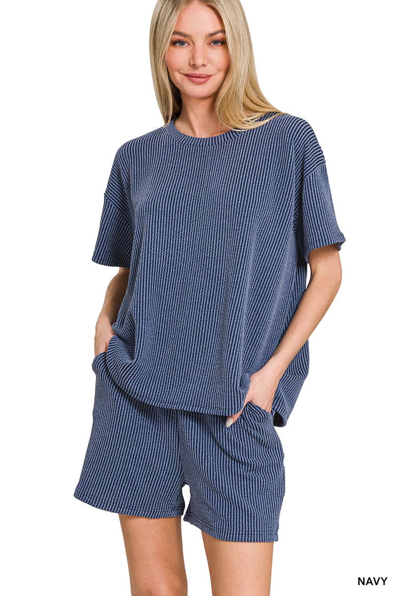 Corded Rib Short Sleeve Tee And Short Pants Set
