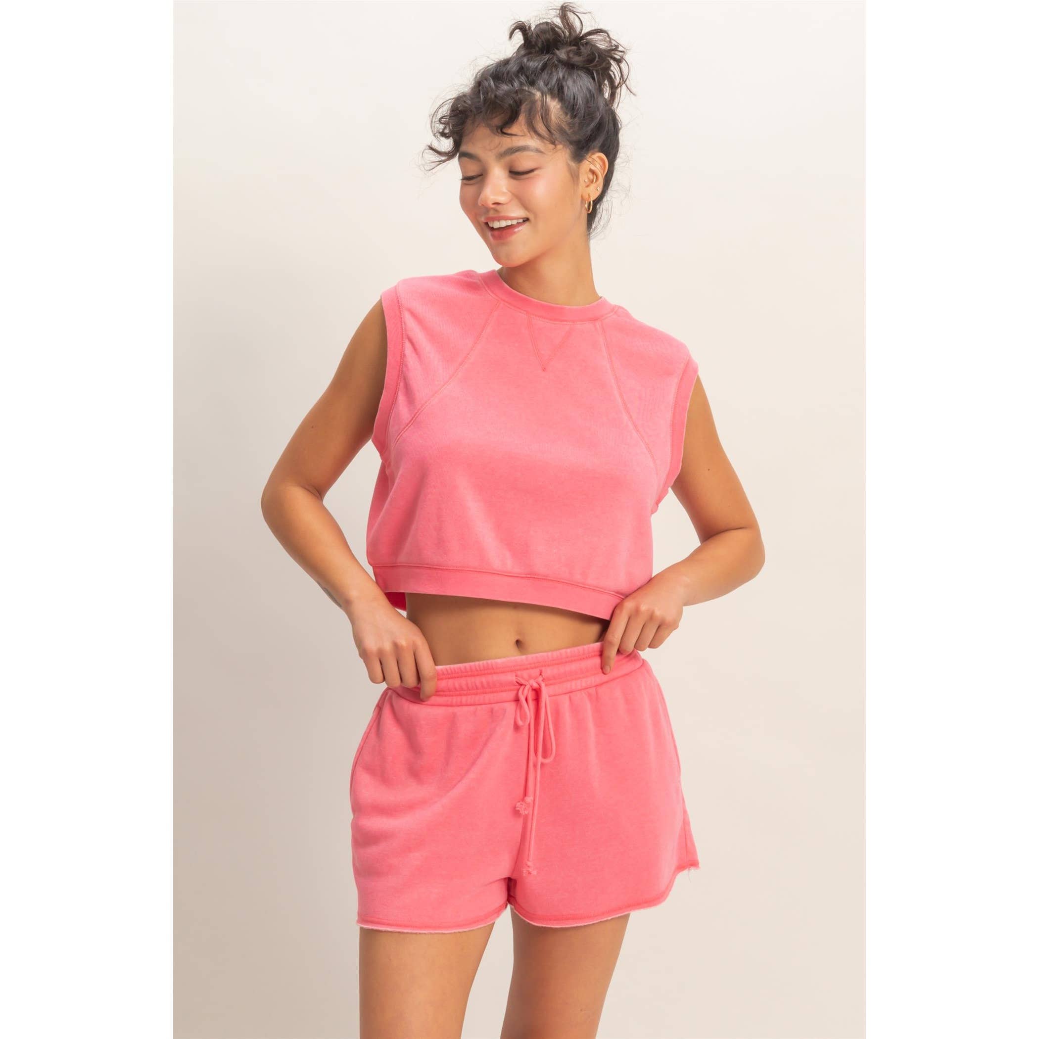 Burnout French Terry Sleeveless Top & Shorts Set
