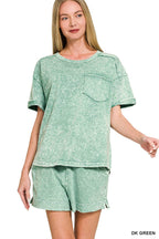 Halo Snow Washed Exposed Seam Top & Shorts Set - Zenana